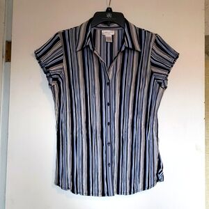 Navy Blue, Light Blue & White Stripped Button down Shirt